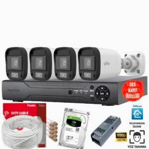 UNV 4 Kameralı Mikrofonlu Ses Kayıtlı Güvenlik Kamerası Seti