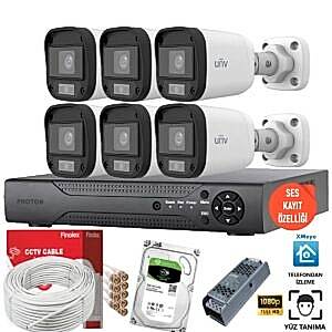 UNV 6 Kameralı Mikrofonlu Ses Kayıtlı Güvenlik Kamerası Seti
