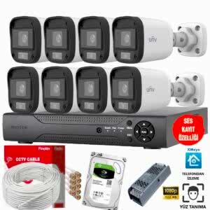 UNV 8 Kameralı Mikrofonlu Ses Kayıtlı Güvenlik Kamerası Seti